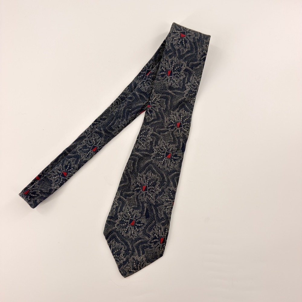 Yves Saint Laurent Silk Tie Mens OS Navy Blue Geometric Designer Vintage